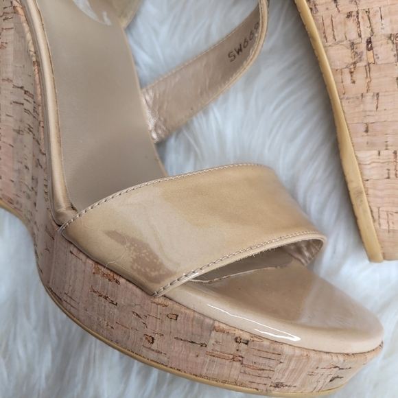 Stuart Weitzman Nude Cork Wedge Heels - Picture 10 of 14
